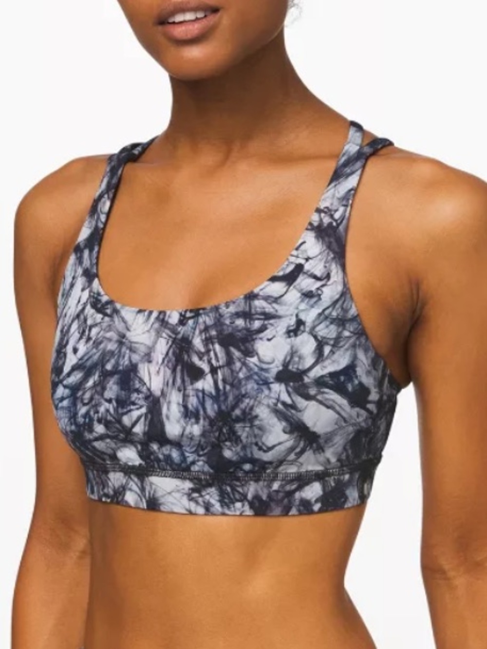 lululemon athletica Marble-Print Scoop Sports Bra in Charcoal and White